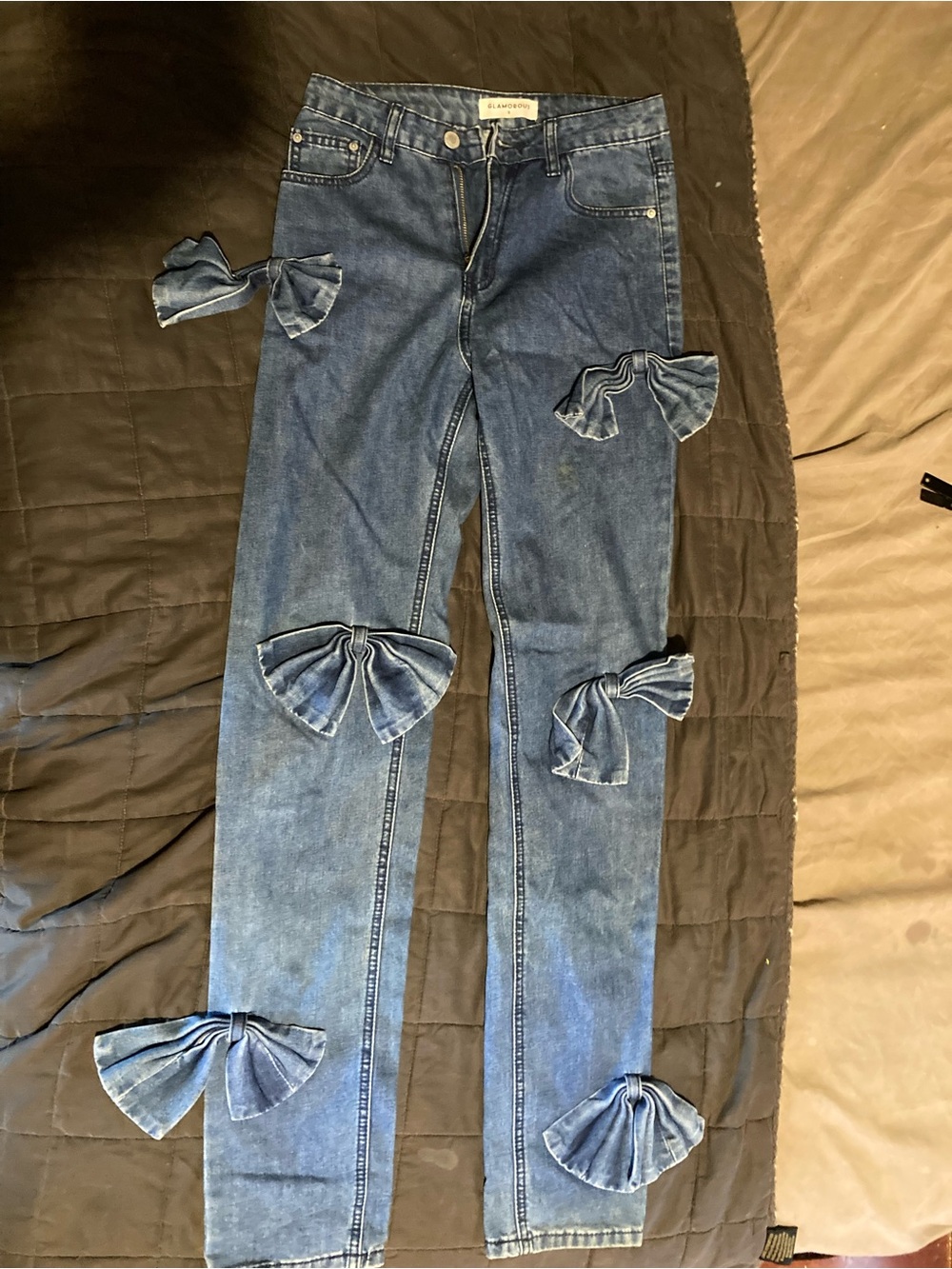 Glamorous Blue Bow-Appliqué Straight Leg Jeans